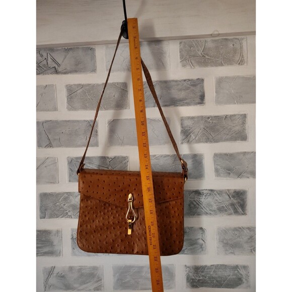 Lederer De Paris Vintage Shoulder Bag Leather Ostrich Print Embellished Tan Y2K - Picture 12 of 15